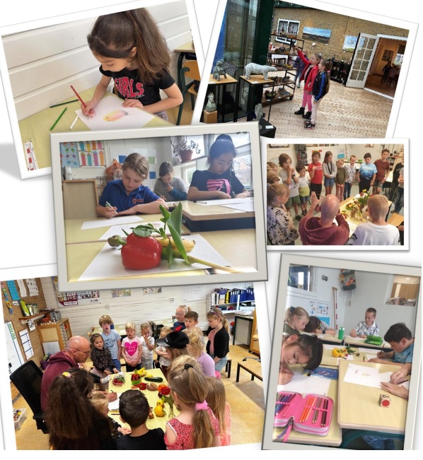 Lubertischool tekent met meester Maurice